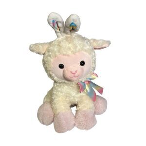 Soft Stuffed Lamb With Bunny Ears And Multicolor Bow At Neck.  Easter Fun 15”